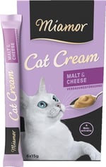 MIAMOR - Cat Snack (Cream) | Yetişkin kedileri şımartmak için atıştırmalık. Şekersiz ve yapay katkı maddesi içermeyen porsiyon torbasında tamamlayıcı mama | 11 x 6 x 15 g Malt-Cream & peynir