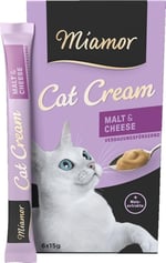 MIAMOR - Cat Snack (Cream) | Yetişkin kedileri şımartmak için atıştırmalık. Şekersiz ve yapay katkı maddesi içermeyen porsiyon torbasında tamamlayıcı mama | 11 x 6 x 15 g Malt-Cream & peynir