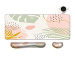 MIBITRI Klavye Mouse Pad Seti, Genişletilmiş Oyun Mouse Pad+Ergonomi Klavye Bilek Dinlenme Desteği, Hafıza Köpüğü, Kolay Yazma Ağrı Kesici, 3 Adet XXL Ultra Kalın Masa Paspası, Morandi Pembe