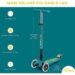 Micro Maxi Deluxe Foldable Led 3 Tekerlekli Katlanabilir Scooter Petrol Yeşili, 5-12 Yaş, Ayarlanabilir Gidon, Işıklı Tekerlekler, 50 Kg Taşıma Kapasitesi