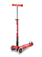 Micro Maxi Deluxe Foldable Led 3 Tekerlekli Katlanabilir Scooter Kırmızı, 5-12 Yaş, Ayarlanabilir Gidon, Işıklı Tekerlekler, 50 Kg Taşıma Kapasitesi