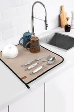 Microfiber Bulaşık Kurutma Matı 46x36 cm Kurulama Bezi Kurutma Örtüsü Tezgah Üstü Bej