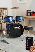 Midex CD300X-BL Akustik Çocuk Baterisi Davulu Seti 5-14 Yaş İçin Full Set
