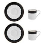 Mikasa Luxe Deco Porselen Espresso Fincanı ve Fincan Tabağı Seti, 2 x Çizgili Desenli Espresso Fincanı ve Tabağı, 100 ml Kahve Fincanı - Hediye Kutusunda - Seçenekler: Klasikler, Çay fincanı ve tabağı
