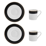 Mikasa Luxe Deco Porselen Espresso Fincanı ve Fincan Tabağı Seti, 2 x Çizgili Desenli Espresso Fincanı ve Tabağı, 100 ml Kahve Fincanı - Hediye Kutusunda - Seçenekler: Klasikler, Çay fincanı ve tabağı