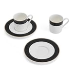 Mikasa Luxe Deco Porselen Espresso Fincanı ve Fincan Tabağı Seti, 2 x Çizgili Desenli Espresso Fincanı ve Tabağı, 100 ml Kahve Fincanı - Hediye Kutusunda - Seçenekler: Klasikler, Çay fincanı ve tabağı
