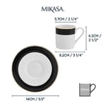 Mikasa Luxe Deco Porselen Espresso Fincanı ve Fincan Tabağı Seti, 2 x Çizgili Desenli Espresso Fincanı ve Tabağı, 100 ml Kahve Fincanı - Hediye Kutusunda - Seçenekler: Klasikler, Çay fincanı ve tabağı