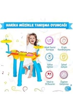 Mikrofonlu Işıklı Sesli Çocuk Oyuncak Piyano Davul Seti - Tabureli 24 Tuşlu Eğitici Müzik Aleti