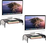 Mind Reader Network Collection Monitör Standı, 3, 1 Kağıt Tepsi ve 2 Yan Depolama Bölmesi, Masaüstü Düzenleyici, Metal Örgü, 2'li Set, Siyah 2'li Paket