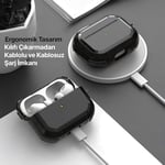 Minesk Airpods PRO 3 ile Uyumlu Armor Serisi Darbelere Karşı Ultra Güçlü Koruma Fiber Karbon Arka Tasarım Kılıf (Siyah, Airpods Pr - Seçenekler: Airpods Pro 2, Airpods 3, Airpods Pro 3 2025, Airpods 4