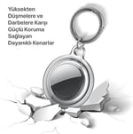 Minesk Airtag için Su Geçirmez Ultra Şeffaf Görünümlü Silikon Kılıf ve Anahtarlık (Siyah Şeffaf)