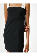 Mini Kalem Elbise Renk Kontrastlı Askılı Slim Fit