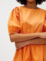 Mini Poplin Elbise Balon Kollu Volanlı Bisiklet Yaka Pamuklu