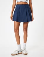 Mini Şort Etek Pileli Standart Bel Slim Fit Pamuklu