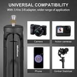 MINIFOCUS Alüminyum Mini Tripod - Taşınabilir Telefon ve Kamera Standı, 1/4 '' ve 3/8'' Vida, Siyah