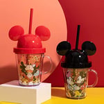 MINISO Mickey Mouse Lisanslı Kapaklı ve Pipetli Şeffaf Bardak