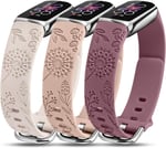 Minyee Fitbit Luxe Bantları ile Uyumlu 3 Paket Kadınlar için Yumuşak Silikon Çiçek Oymalı Spor Kayış Karahindiba Bileklik Yedek Fitbit Luxe Saat Bantları/Luxe Special Edition Fitness Takip Cihazı