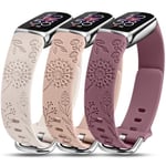Minyee Fitbit Luxe Bantları ile Uyumlu 3 Paket Kadınlar için Yumuşak Silikon Çiçek Oymalı Spor Kayış Karahindiba Bileklik Yedek Fitbit Luxe Saat Bantları/Luxe Special Edition Fitness Takip Cihazı