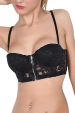 Miorre Push-Up Dolgulu Dantelli Çapraz Askılı Fermuarlı Büstiyer