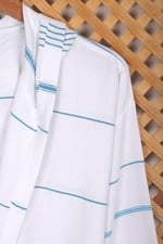 Mira Home Kapşonlu Unisex Beyaz Çizgili Banyo Deniz Plaj Peştemal Bornozu%100 Pamuklu L Mavi