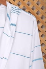 Mira Home Kapşonlu Unisex Beyaz Çizgili Banyo Deniz Plaj Peştemal Bornozu%100 Pamuklu L Mavi
