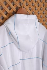Mira Home Kapşonlu Unisex Beyaz Çizgili Banyo Deniz Plaj Peştemal Bornozu%100 Pamuklu L Mavi