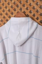 Mira Home Kapşonlu Unisex Beyaz Çizgili Banyo Deniz Plaj Peştemal Bornozu%100 Pamuklu L Mavi