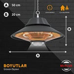 MirKraft Elirg R.C LED Işıklı Elektrikli Isıtıcı, 2000 W, Uzaktan Kumandalı, İki Isıtma Kademesi, IP45, Balkon Isıtıcısı, Çadır Isıtıcısı, Kış Bahçesi Isıtıcısı, Karbon Kızılötesi Isıtıcı (Elirg R.C)