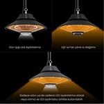 MirKraft Elirg R.C LED Işıklı Elektrikli Isıtıcı, 2000 W, Uzaktan Kumandalı, İki Isıtma Kademesi, IP45, Balkon Isıtıcısı, Çadır Isıtıcısı, Kış Bahçesi Isıtıcısı, Karbon Kızılötesi Isıtıcı (Elirg R.C)