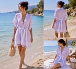MİSSİ Beyaz Kuşaklı Açık Pembe Pamuk Peştemal Kimono