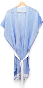 MİSSİ Beyaz Kuşaklı Mavi Pamuk Peştemal Kimono