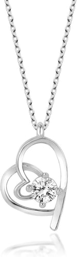MM Madam&Matmazel Kadın Modası Sertifikalı Swarovski Beyaz Zirkon Tek Taşlı Kalp İmza Tasarım Kolye, 925 Ayar Gümüş, Sertifikalı, Kadın, Kız, Arkadaş, Anne, Hediye