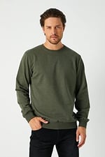 MMETALIC Erkek Basic Bisiklet Yaka Haki Sweatshirt