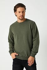 MMETALIC Erkek Basic Bisiklet Yaka Haki Sweatshirt