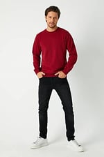 MMETALIC Erkek Bordo Basic Bisiklet Yaka Sweatshirt