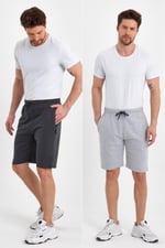 MMETALIC Regular Fit Yanları Cepli Rahat Kesim 2'Li Erkek Şort Antrasit-Gri 4XL…
