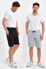 MMETALIC Regular Fit Yanları Cepli Rahat Kesim 2'Li Erkek Şort Siyah-Gri 2XL