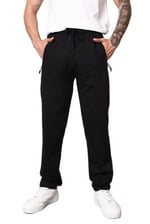 MMETALIC Siyah Erkek Düz Paça Cep Fermuar Detaylı Rahat Kesim Eşofman Altı (SİYAH / 3XL)
