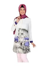 modacix Manzara Baskılı Tunik Gömlek Mor S modacixNM1654