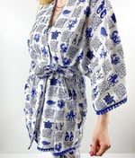 Modaonna Deniz Desenli Keten Kimono Pantolon Takım