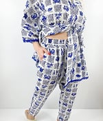 Modaonna Deniz Desenli Keten Kimono Pantolon Takım