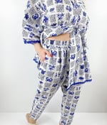 Modaonna Deniz Desenli Keten Kimono Pantolon Takım