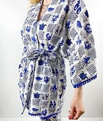 Modaonna Deniz Desenli Keten Kimono Pantolon Takım
