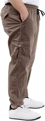 Mode XL Büyük Beden Erkek Keten Kargo Jogger Valencia 21911 Toprak