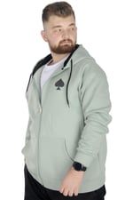 Mode XL Erkek Sweat Kapşonlu Fermuarlı 22539 Su Yeşili