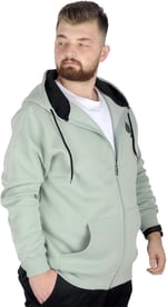 Mode XL Erkek Sweat Kapşonlu Fermuarlı 22539 Su Yeşili