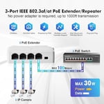 MokerLink 4 Port PoE Uzatıcı, IEEE 802.3 af/at PoE Tekrarlayıcı, 100 Mbit/s, 1 PoE Girişi, 3 PoE Çıkış, Duvar ve DIN Ray Montajı için POE Geçiş Anahtarı