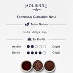 Moliendo Finest Coffee Kapsül No:8 Nespresso Uyumlu Alüminyum Kapsül 10 Adet