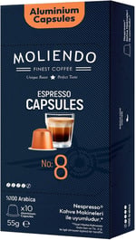 Moliendo Finest Coffee Kapsül No:8 Nespresso Uyumlu Alüminyum Kapsül 10 Adet