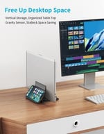 MOMAX Dikey Dizüstü Bilgisayar Standı Tutucu, Arch Gravity Otomatik Kilitleme Tutucu Depolama Yuvası, Masa Düzenleyici için Yer Tasarrufu, Tüm MacBook/iPad/Dell/Chromebook'a Uyar, Çift Dizüstü